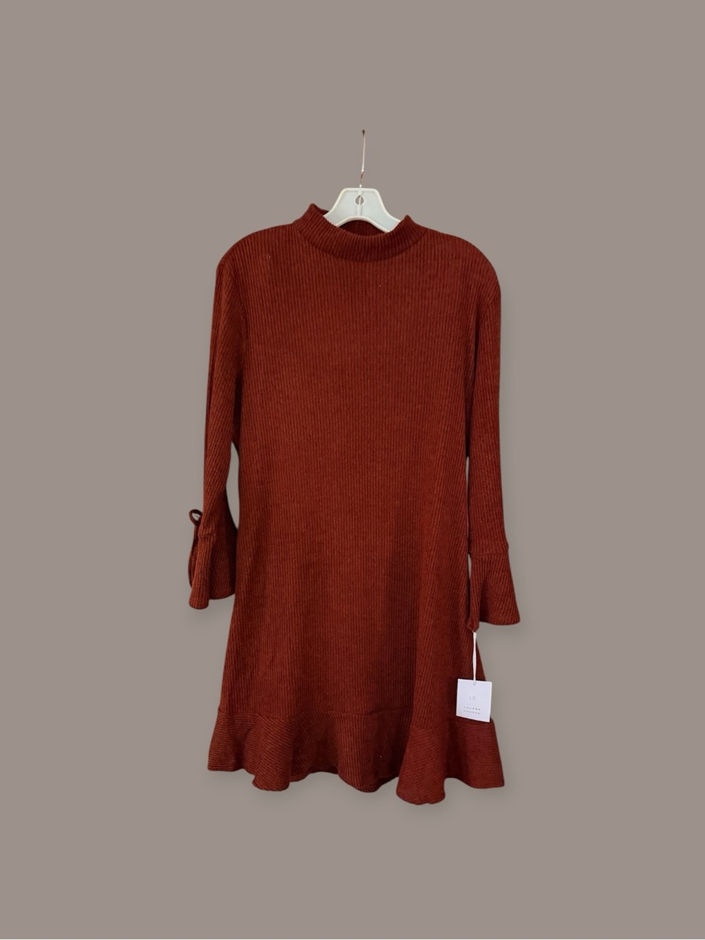 LC Lauren Conrad Rust Mock-Neck Knit Dress with Tie Bell Sleeves